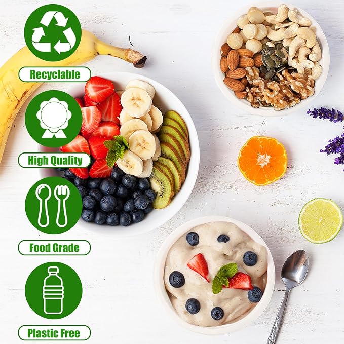Tiaiidi 200 PACK White Paper Bowls, 8 oz Compostable Disposable Bagasse Bowls - Image 5
