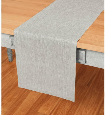 Solino Home 100% Pure Linen Table Runner Oyster Grey, Athena 14 x 132 in | by SolinoHome