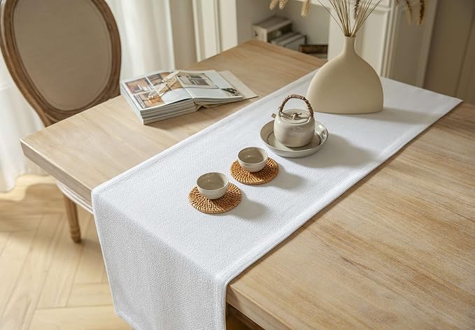 Burlap Style Farmhouse Table Runner, 14x108 Inches White | Thick Durable Fabric - Image 4