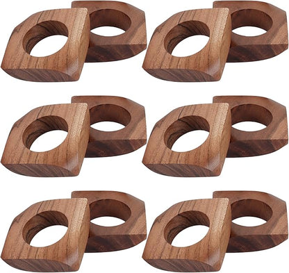 CLEENTABLE Wooden Napkin Rings Set of 12 Fall Decor for Home Square Acacia Wood Napkin Holders for Dining Table Settings Wood Napkin Ring Rustic Table Décor for Weddings, Parties, and Everyday Use