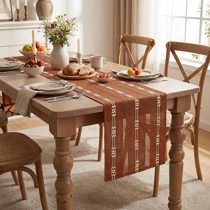 Artoid Mode Caramel Farmhouse Embroidered Hollow Table Runner, Seasonal Fall - Image 5