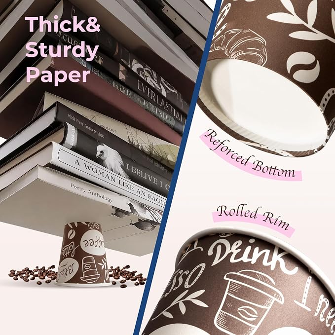 Fit Meal Prep 10 oz Coffee Cups 300 Count, Leak-Proof Hot Cup, Disposable Paper - Image 3