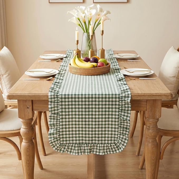 Eternal Beauty 14x72 Gingham Ruffle Table Runner - Image 9