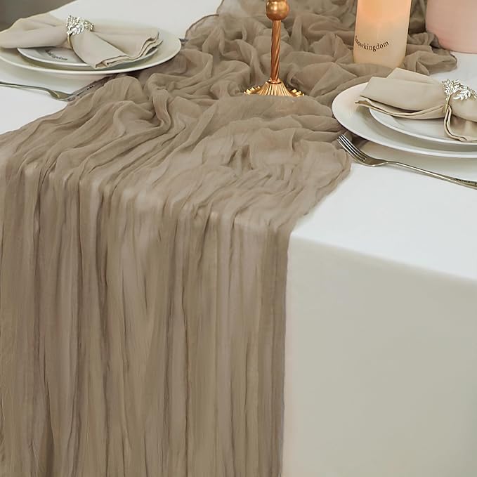 Snowkingdom Nude Brown Cheesecloth Table Runner Taupe Light Tan 120 Inch Long by Snowkingdom