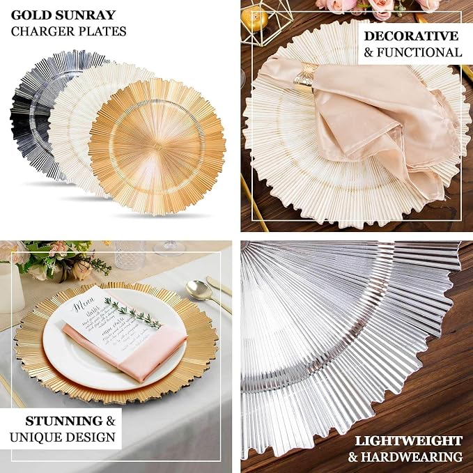 Efavormart 6 Pack | 13" Metallic Silver Sunray Acrylic Plastic Serving Plates - Image 4