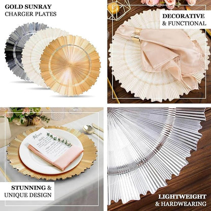 Efavormart 6 Pack | 13" Metallic Gold Sunray Acrylic Plastic Serving Plates - Image 4