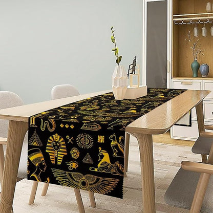 Ancient Egypt Table Runner Vintage Egyptian Culture Symbol Gold Black Dinner - Image 2