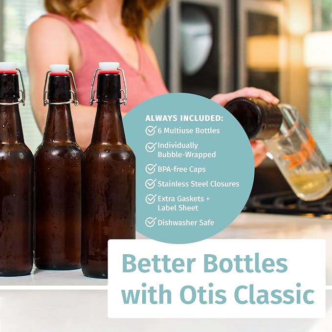 Otis Classic Swing Top Glass Bottles, Ceramic Cap, 16 oz | Clear Bottle - Image 6