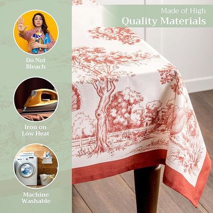 Maison d' Hermine Table Cloth Rectangle Table 100% Cotton 70 x 120 Inches Fall Tablecloth Reusable Everyday Use for Thanksgiving Christmas Decorations Dining Farmhouse Party (Holy Jouy - Red)