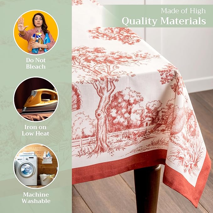 Maison d' Hermine Table Cloth Rectangle Table 100% Cotton 54 x 72 Inches Fall Tablecloth Reusable Everyday Use for Thanksgiving Christmas Decorations Dining Farmhouse Party (Holy Jouy - Red)