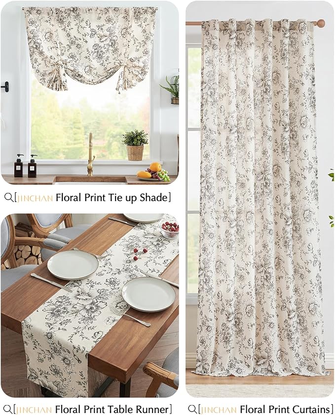 jinchan Black Floral Linen Table Runner 13 x 108 Inch Farmhouse | Vintage - Image 8