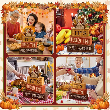 Moucuny 4 Pcs Fall Decorations for Home Wooden Turkey Decor Thanksgiving Tiered - Image 5