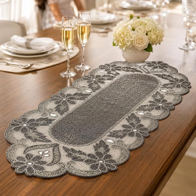 Handmade Beaded Table Runner 13 x 36 Inch, Decorative Dining Table Accent - Image 3