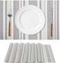 FAVE Boho Vinyl Placemats Set of 4, Durable Woven Place Mats Washable Heat Resistant PVC Table Mats for Parties,Weddings, Dining,Banquet(Gray, 4PCS)
