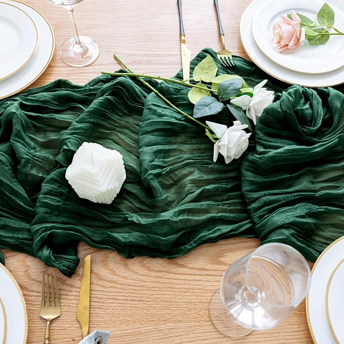 Cheesecloth Table Runner Emerald Green 10FT Boho GauzeRunner - Image 5