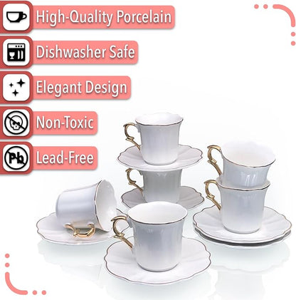 BTaT- Porcelain Espresso Cups Set, 3 oz, 6 Set, Small Coffee Mugs | Elegant - Image 6