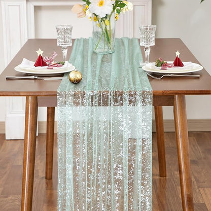 SiinvdaBZX 4 Pcs Sage Green Sheer Tulle Table Runner 120 Inch/10 Ft Long | - Image 3
