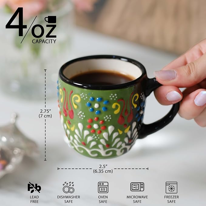 Espresso Cups Set of 2 | 4 oz Small Espresso Cups | Turkish Tea Cups | - Image 3