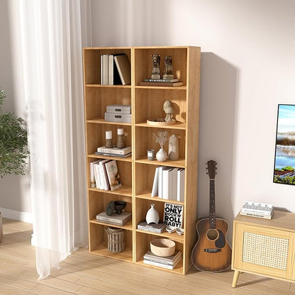 Wooden 6 Cube Storage Organizer, Classic Oak 6 Cube Storage Shelf, 6 Tier Closet Organizers Storage Cubes Display Cubby, Versatile Cubes Open Bookshelf and Cubby Organizer for Any Space 15.7inch