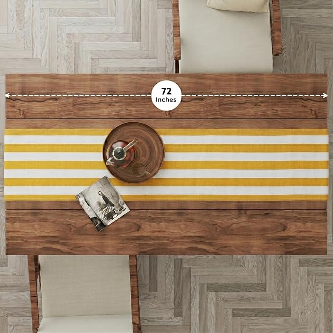 Folkulture Fall Table Runner 72 Inches Long|Yellow & White Vertical Striped | - Image 2