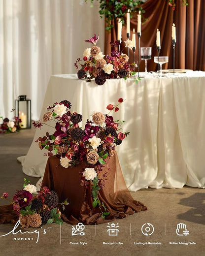 Ling's Moment 14Ft Brown Table Runner, Wedding Sheer Chiffon Table Runners | - Image 3