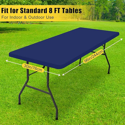 Smiry Rectangle Tablecloth, Elastic Fitted Flannel Backed Vinyl Tablecloths for 8ft Folding Tables, Waterproof Wipeable Table Covers for Indoor, Outdoor, Picnic and Camping (Navy, 30"x96")