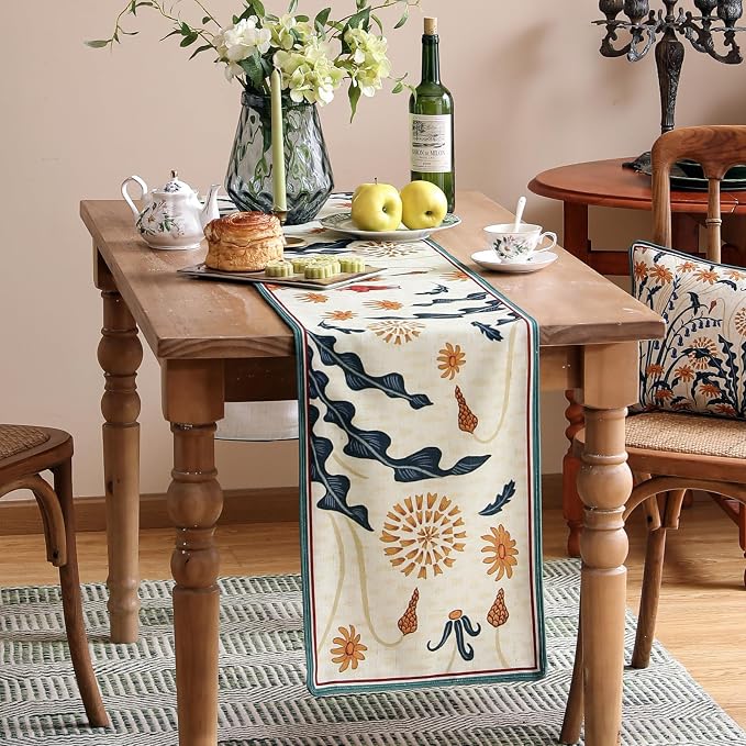 bilin gaier Designer French Linen Table Runner, Floral Pattern, Dining Table - Image 6