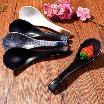 Japanese Ceramic Soup Spoon Set of 5, 5.3" Reactive Glaze Ramen Spoons - Image 4