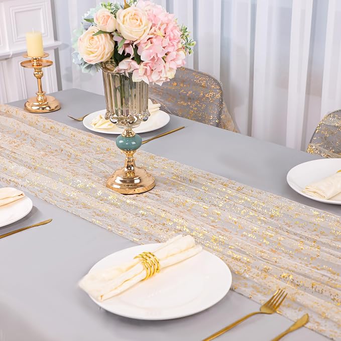 Snowkingdom 6Pcs 10 Ft Gold Table Runners, Sheer Chiffon Tulle Cheesecloth - Image 5