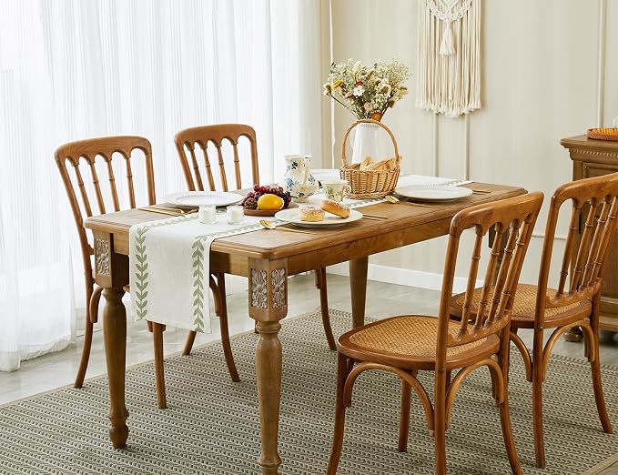 Wracra Embroidered Table Runner, Sage Green Table Runners 60 Inches Long | - Image 7
