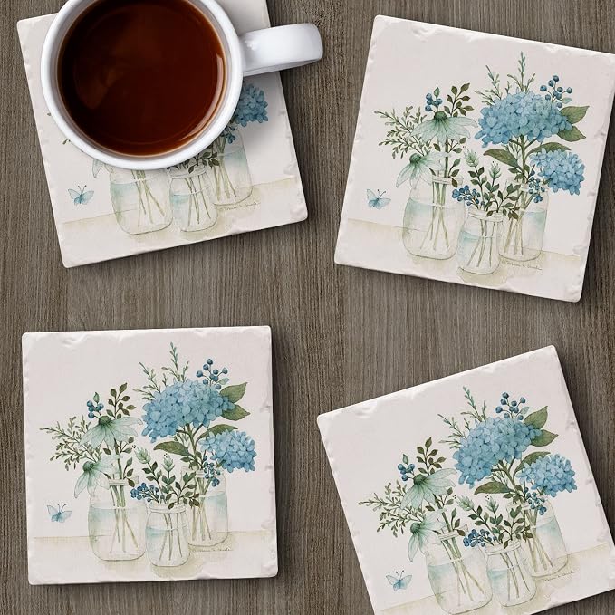 Thirstystone Mason Jar Florals 4 Pack Absorbent Tumbled Tile Stone Coasters | - Image 3