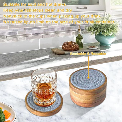 Wood Coasters for Drinks, Eykao Absorbent Coaster Sets of 5, Woven Drink - Image 4