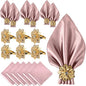 12 Pack Gold Napkin Rings and Cloth Napkins Set of 6, 17x17 Satin Cocktail by CROWNGUIDE