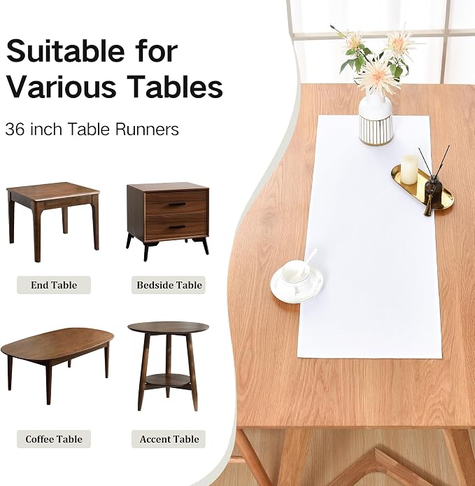 Farmhouse White Table Runner Small Short Table Runners 36 Inches Coffee Table - Image 5