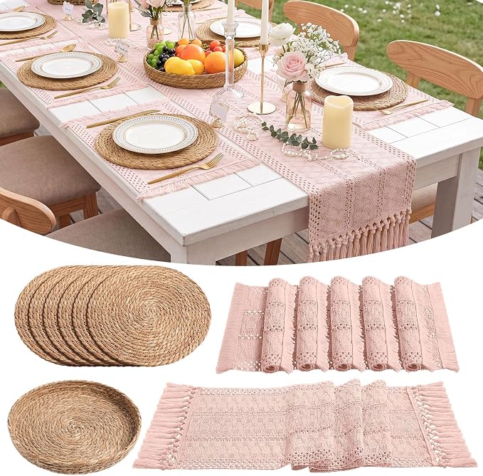 Boho Placemats 4/6/8 Set of Round Woven Placemat Macrame Style Bicolor by Gandeer