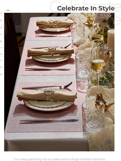 Leetaltree Luxury Pink Iridescent Placemats Set of 8 - Waterproof Washable for Wedding, Anniversary, Festive and Daily Use - Sparkling Table Mats Table Decor - Hand-Cut