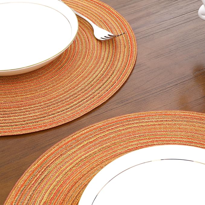 SHACOS Round Braided Placemats Set of 6 Fall Place Mats Washable Polyester 15 - Image 7