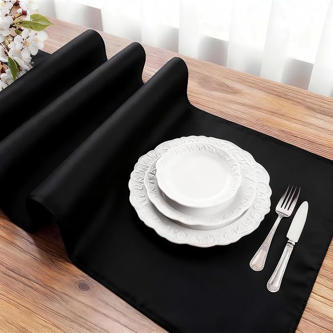 FOLINS&HOME Black Waterproof Decorative Table Runner 72 Inches Long | 210GSM - Image 3