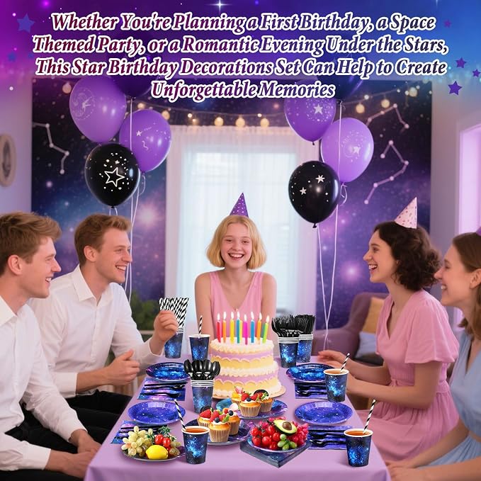450 Pcs Space Galaxy Tableware Set Decorations, Serves 50 | Starry Paper Plates - Image 5