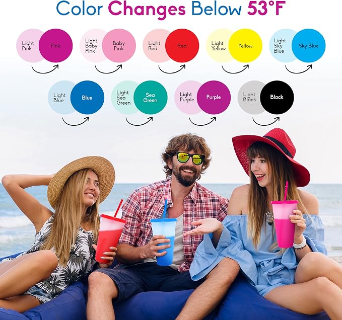 Color Changing Cups with Lids and Straws 12pcs, 24Oz - Image 3
