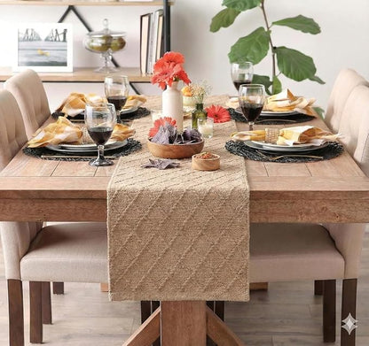 The Home Talk Handwoven Solid Diamond Table 4-6 Seater Runner – Beige Design – by TheHomeTalk