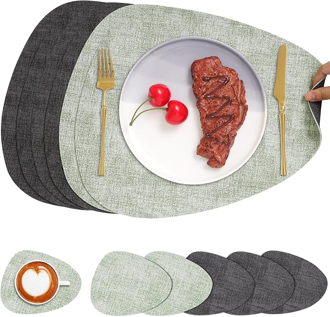 Faux Leather Placemats Set of 6, Dual Sided by Chitomars