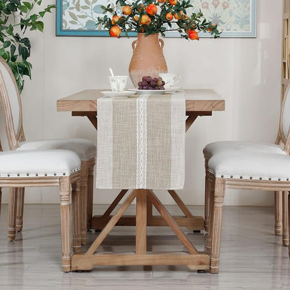 NEWISHER Farmhouse Braided Striped Embroidery Table Runner 48 inches, Rustic - Image 8