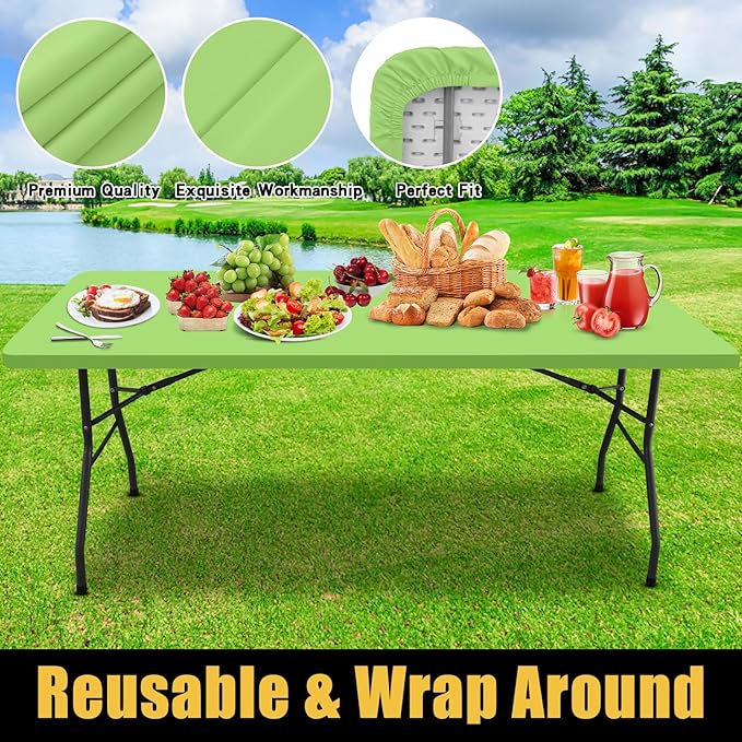 Smiry Rectangle Picnic Table Cloth, Waterproof Elastic Fitted Tablecloths for 8 Foot Tables, Washable Polyester Table Cover for Camping, Indoor and Outdoor (Lime Green, 30"x96")