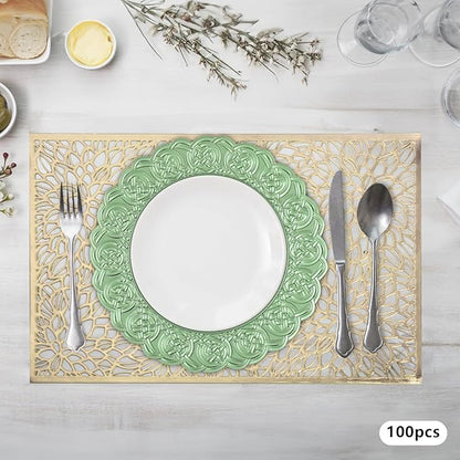 Charger Plates, 100pcs Green 13inch Plastic Dinner Plate, Round Plastic Dinner Plate with Delicate Texture for Parties Wedding (Green)