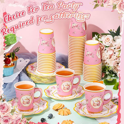 Tioncy 100 Pcs Tea Party Decorations Include 50 Pieces 9 oz Paper Tea Cups - Image 6
