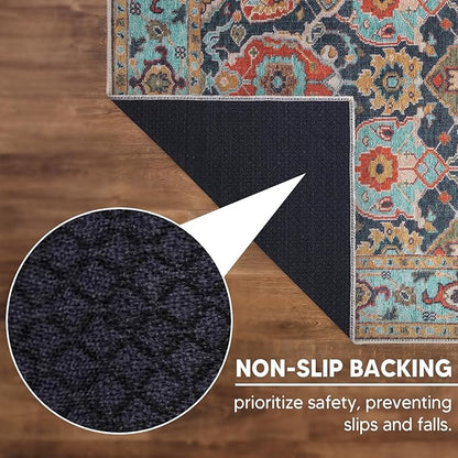 Keen Home Design 9x12 Rug - Machine Washable Area Rug with Non-Slip Backing, Ideal for Living Room, Dining Room, Bedroom - Vintage, Easy Clean, Durable, Low Pile Rug - (9' x 12')