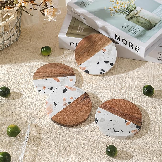 Drink Acacia Wood-Marble Coasters Set of 4, Cup Coaster - Image 7
