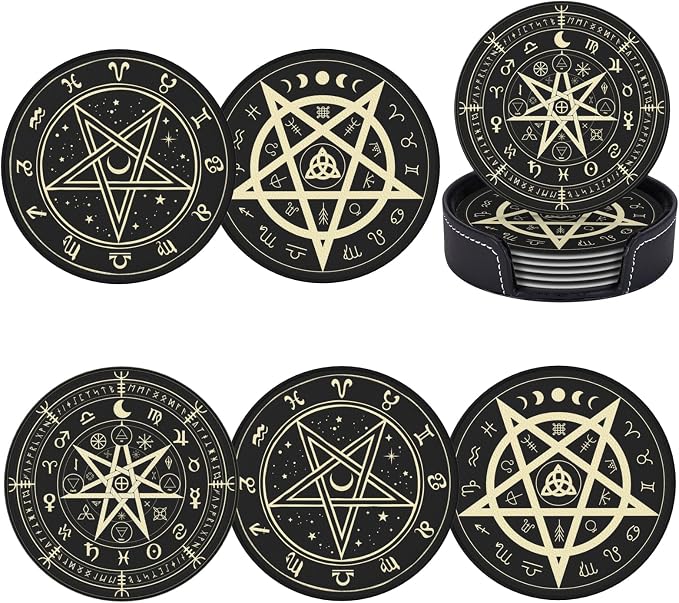 Celtic Wiccan Magic Pentagrams Leather Drinks Coasters by Unknown