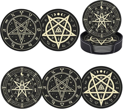 Celtic Wiccan Magic Pentagrams Leather Drinks Coasters by Unknown